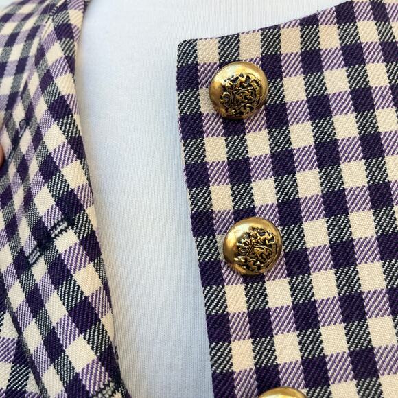 Anna Sui Shift Dress Sm Wool Purple Black Checkered Sleeveless Preppy Academia - Picture 14 of 16